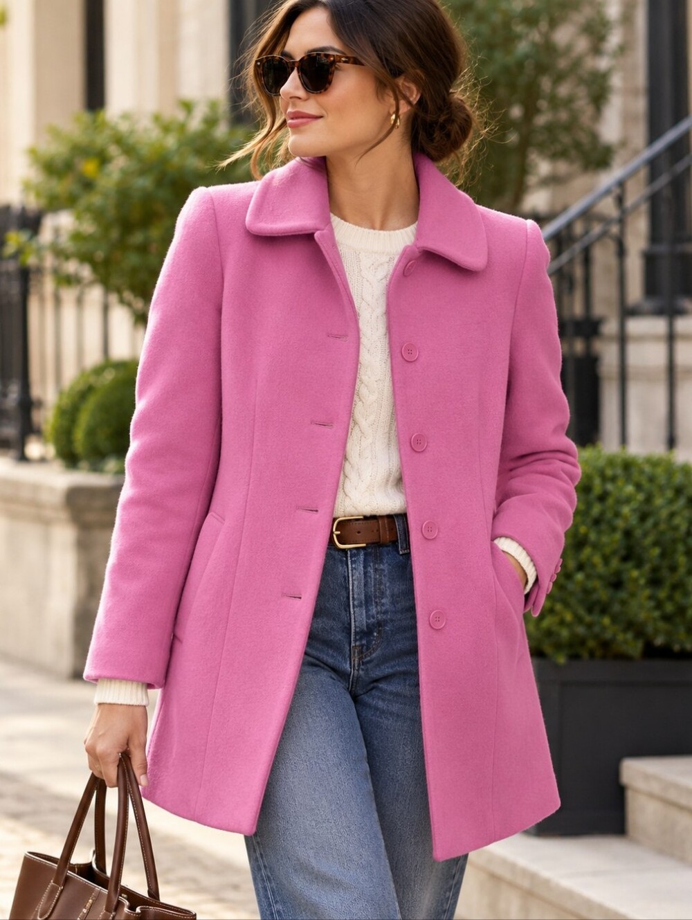 Herman Kay 100% Wool Pink Car Coat Jacket M Vintage